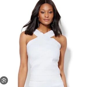 🍊 NWT New York & Company bandage white cropped fitted summer top Sz XL 2…